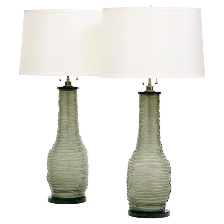 Pair of Artisan Hand-Blown Glass Table Lamps, 1970s at 1stDibs