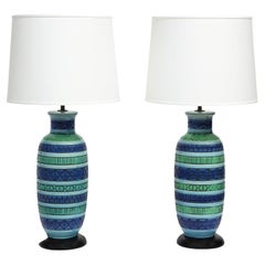 Pair of Artisan Italian Hand-Thrown Large Ceramic Lamps 1950s