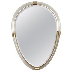 Pair of Artisan Murano Blown Gold Torchere Oval Mirrors, Contemporary