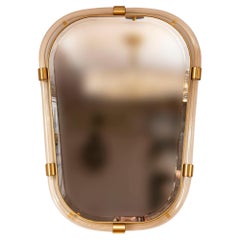 Pair Of Artisan Murano Blown Shield-Shaped Reeded Gold Glass Mirror, Contemporar