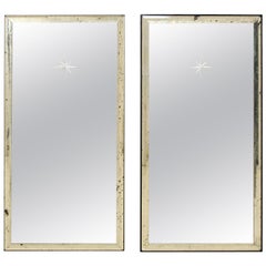 A Pair of Artisan Hand-Crafted Silver Églomisé Starburst Mirrors, 4 Ft Tall 