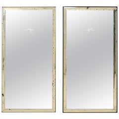 A Pair of Artisan Hand-Crafted Silver Églomisé Starburst Mirrors, 4 Ft Tall