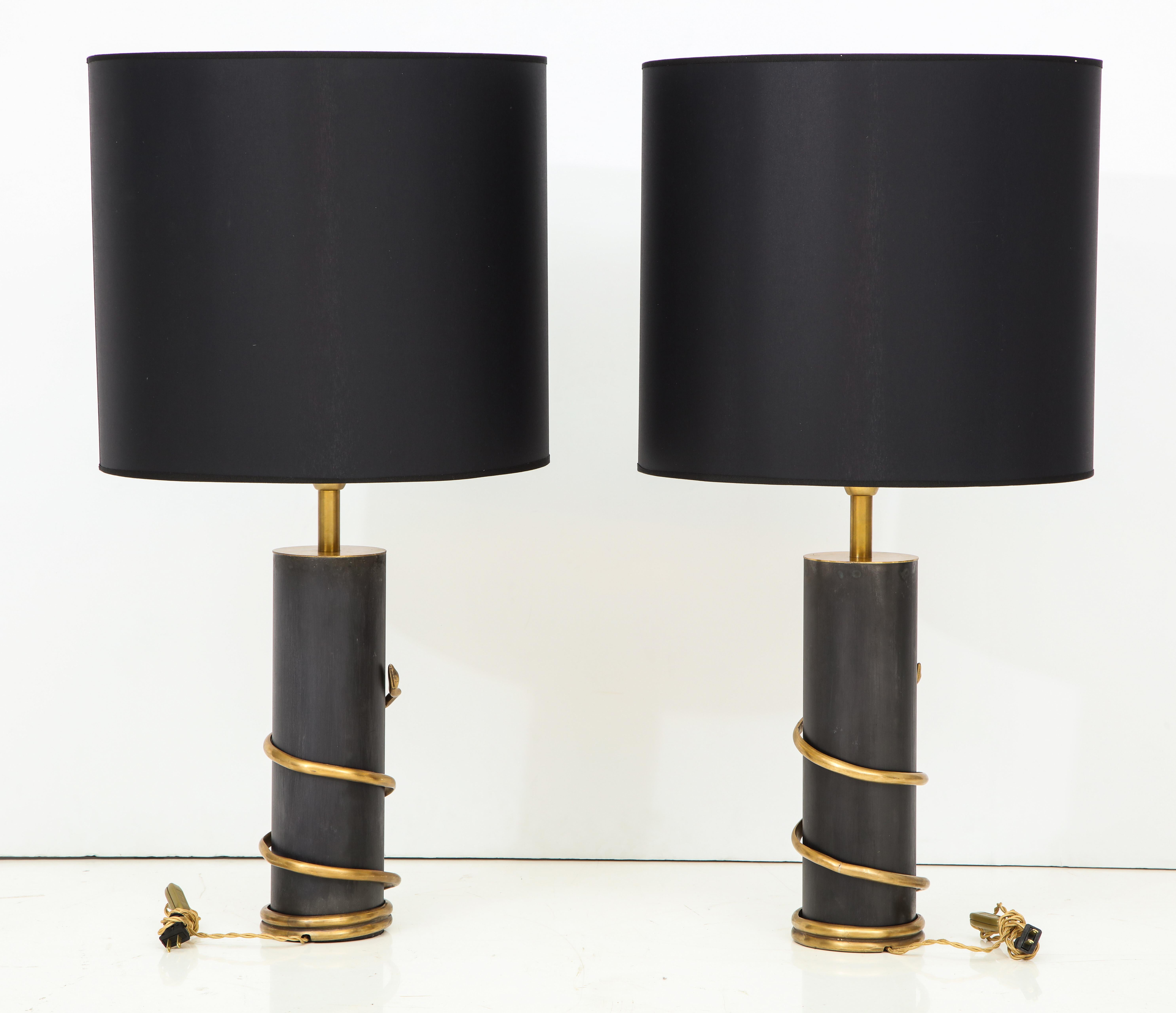 Pair of Rare X-Large Black Enameled Metal and Brass 