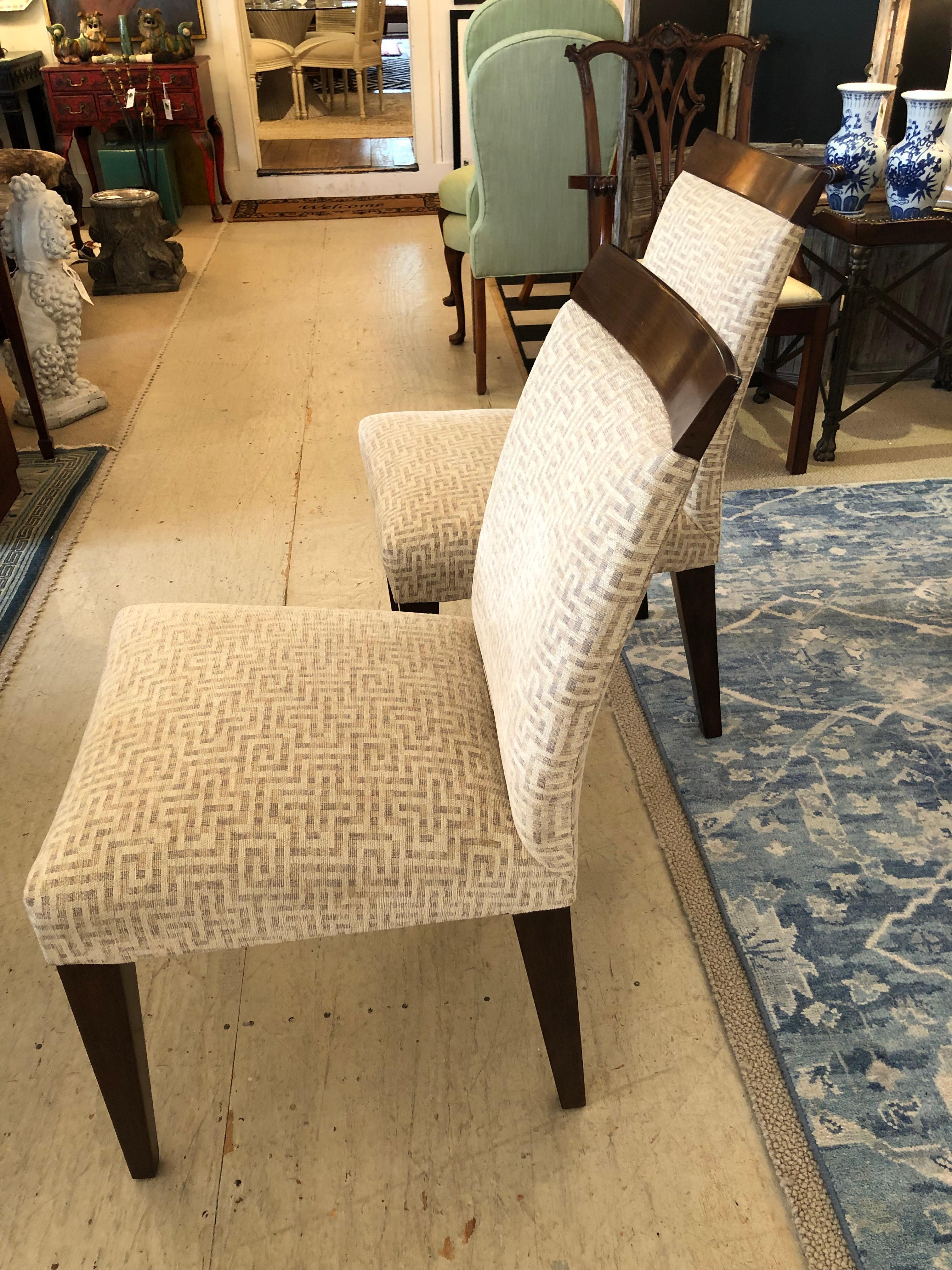 Pair of Artistic Frame Mahogany & Richly Upholstered Einstein Side Chairs In Excellent Condition For Sale In Hopewell, NJ