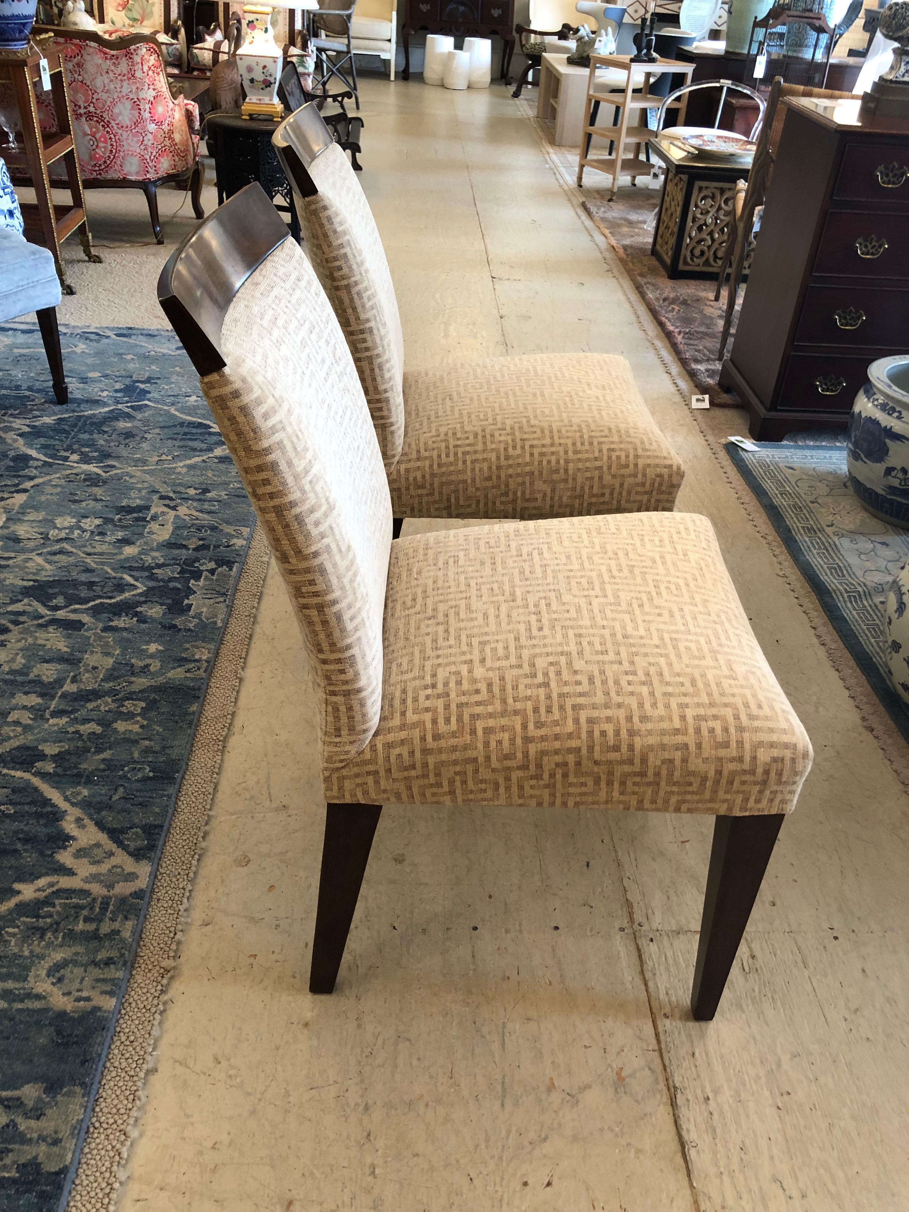 Contemporary Pair of Artistic Frame Mahogany & Richly Upholstered Einstein Side Chairs For Sale