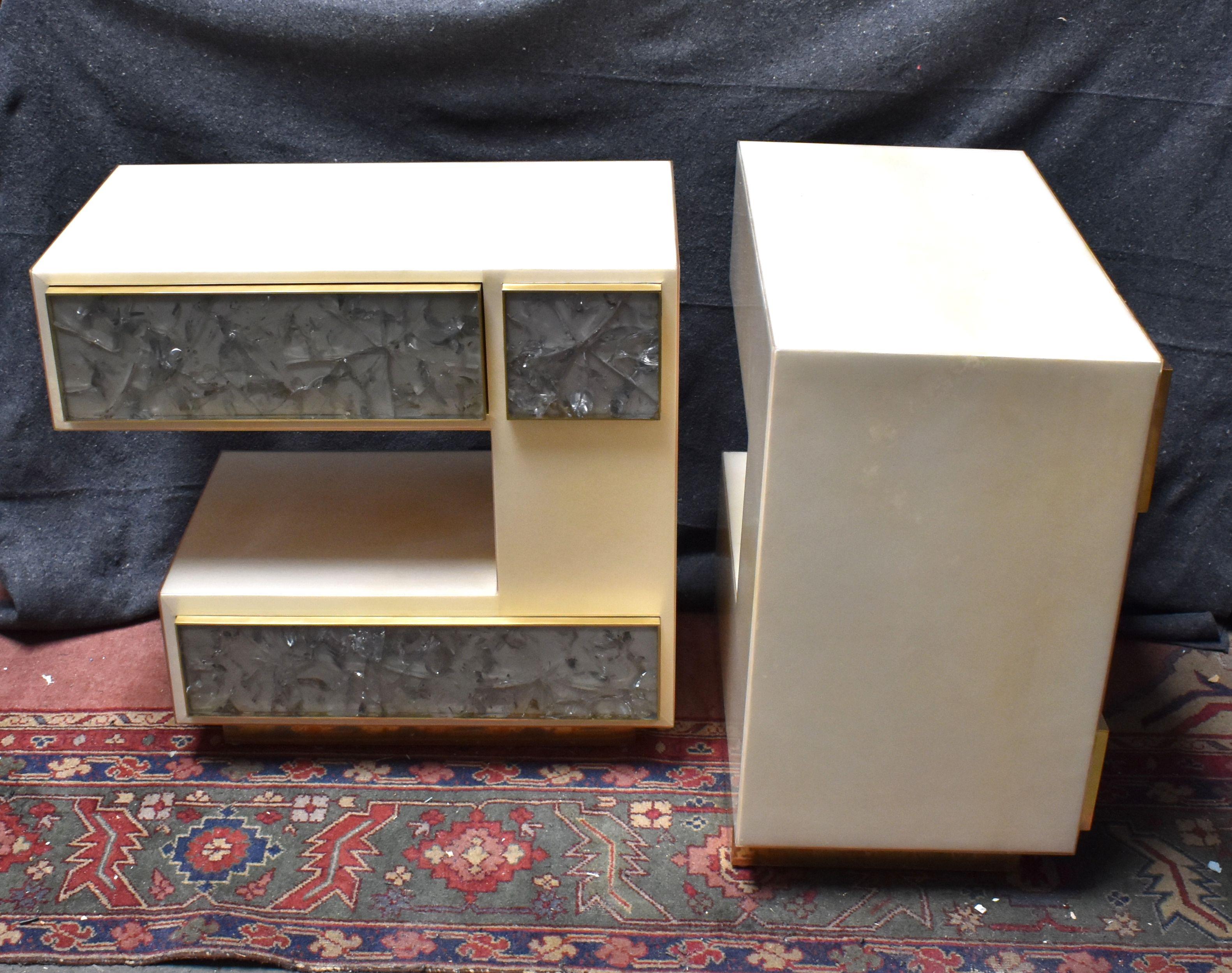 Pair of Artistic Parchment and Cracked Resin Side Tables or Nightstands 2