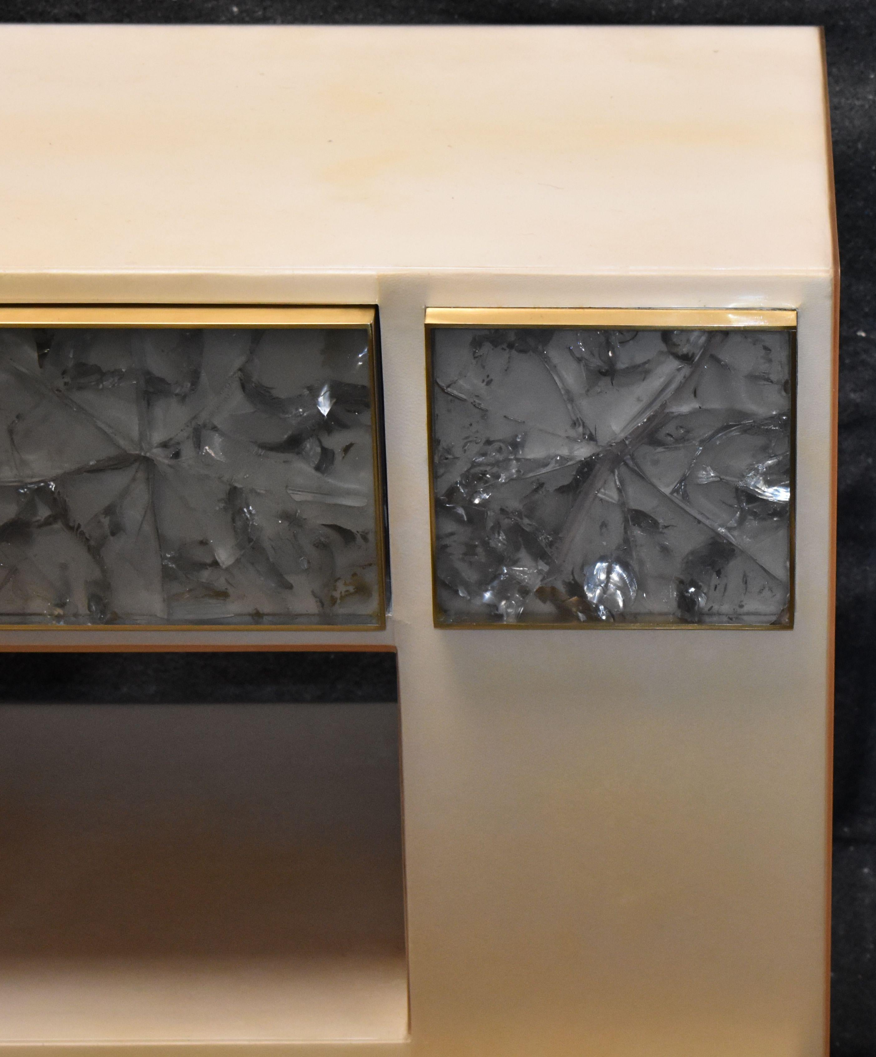 North American Pair of Artistic Parchment and Cracked Resin Side Tables or Nightstands