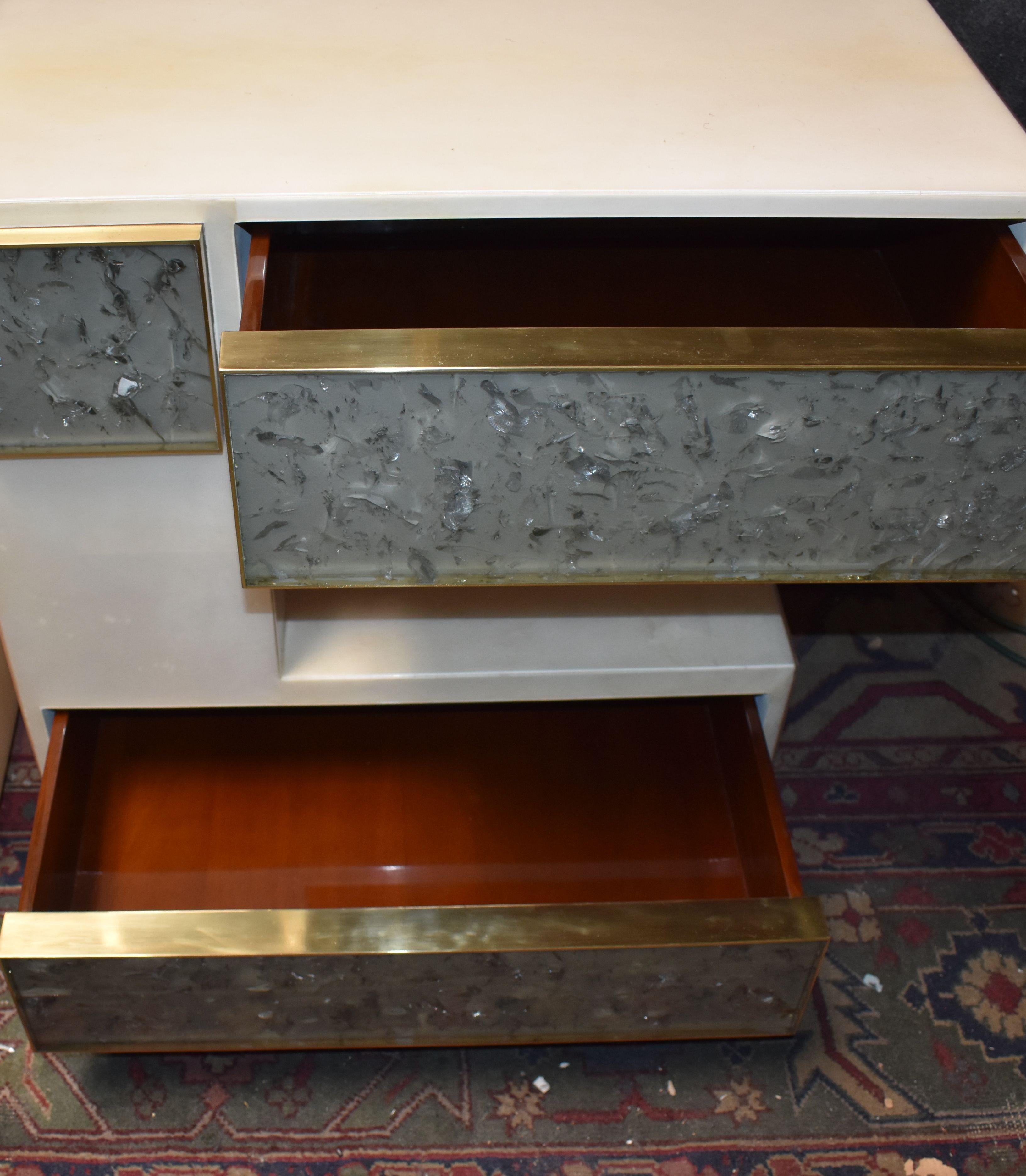 Pair of Artistic Parchment and Cracked Resin Side Tables or Nightstands 1