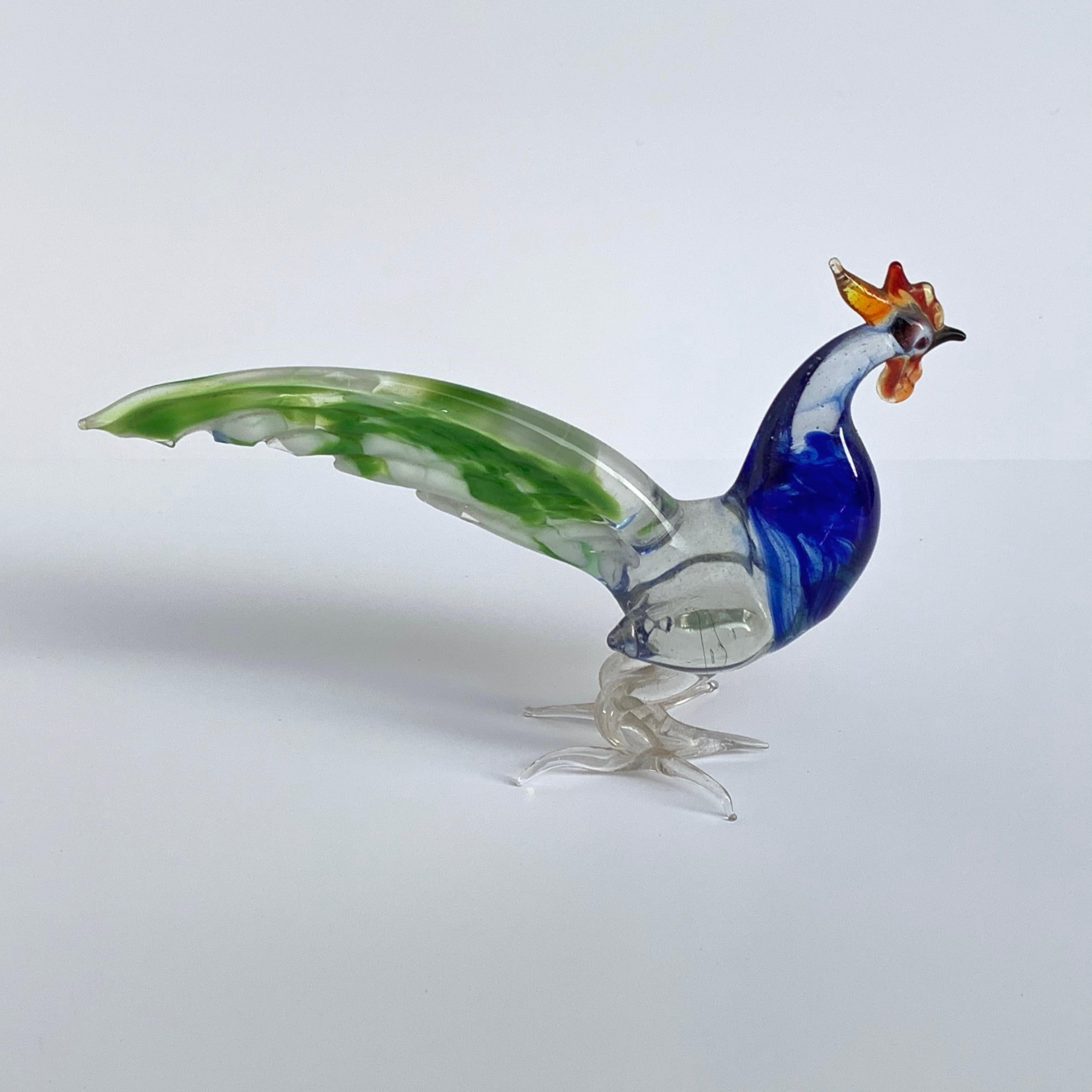 20th Century Pair of Artistic Roosters in Multi-Color Murano Glass, Italy, 1970s