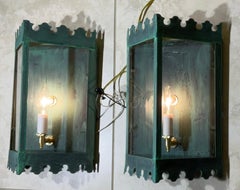 Pair Of Artistic Vintage Patinated Metal Wall Lantern Sconces