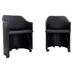 Pair of Artona armchairs in black leather by Afra and Tobia Scarpa for Maxalto