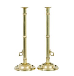 Pair of arts and crafts 19th century brass candlesticks