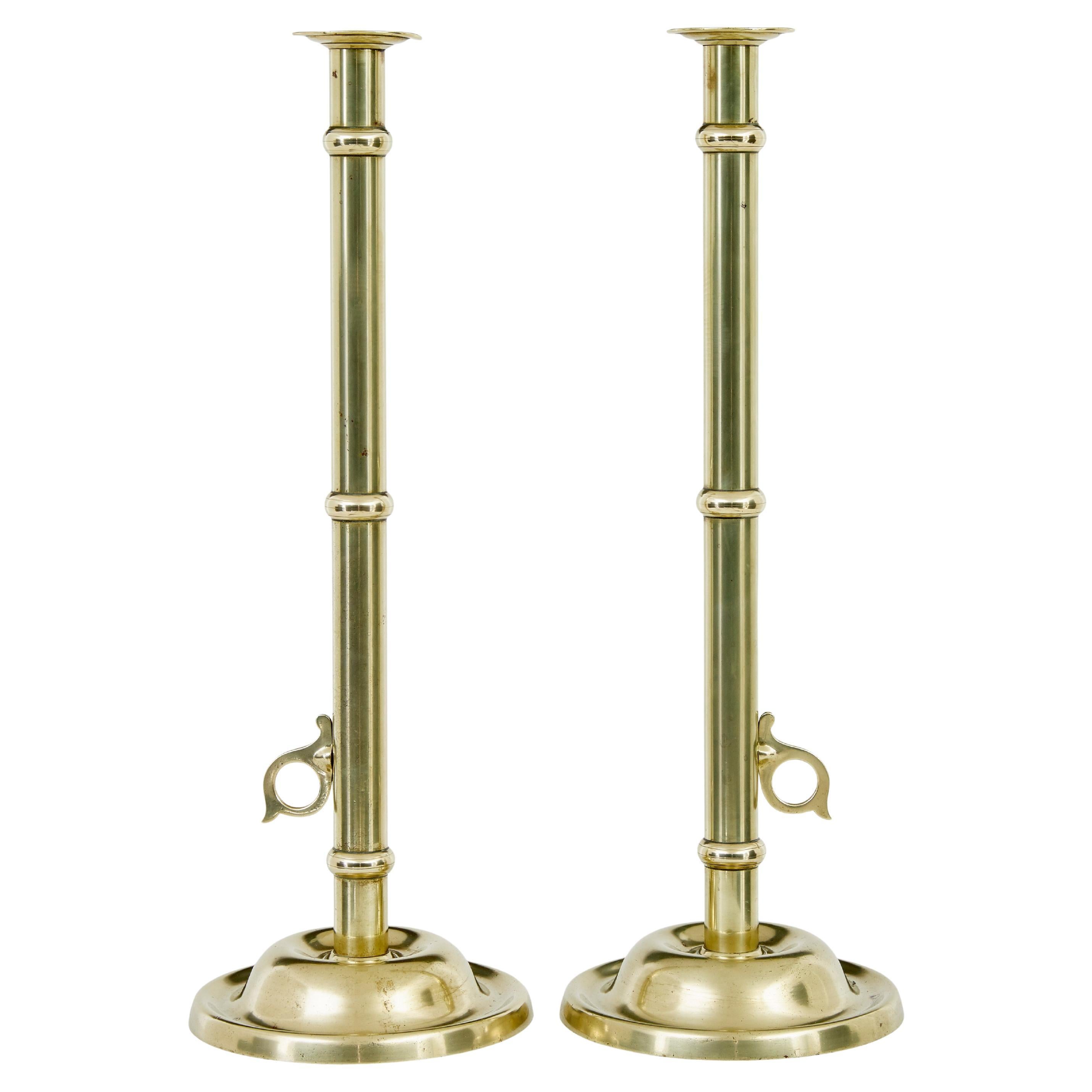 Pair of arts and crafts 19th century brass candlesticks For Sale