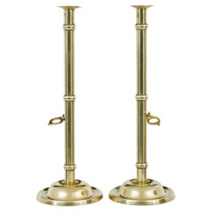 Pair of arts and crafts 19th century brass candlesticks