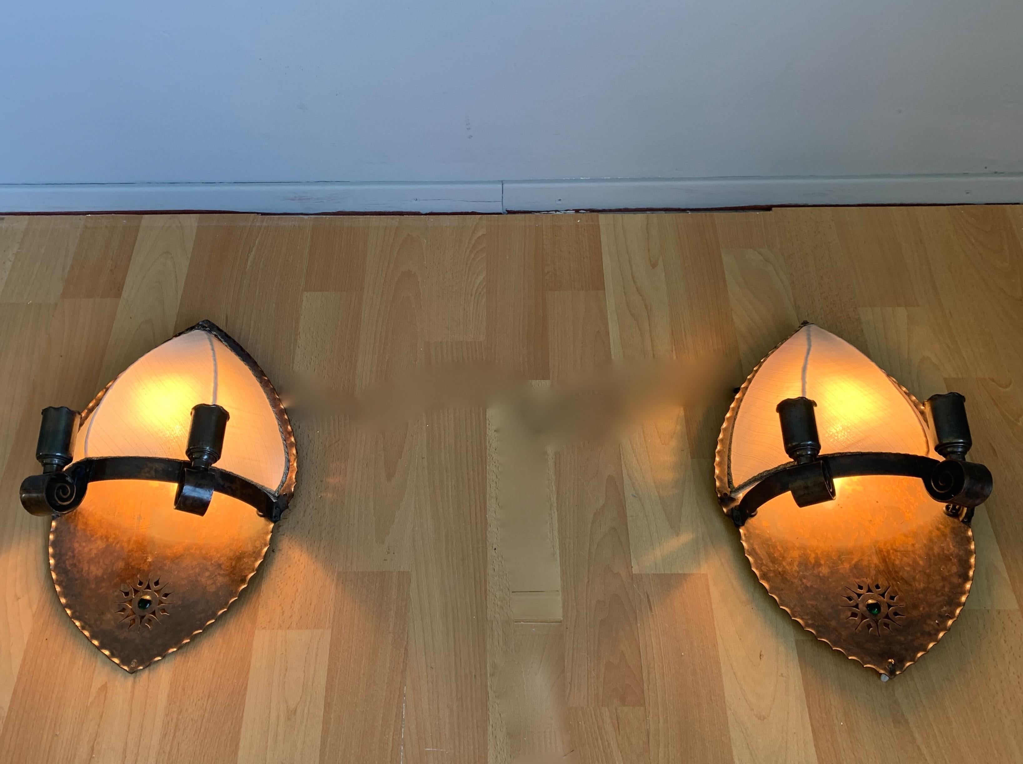 Paar kunsthandwerkliche & Wandleuchter aus Kupfer mit 3 Lampen von Winkelman & Van der Bijl im Angebot 7