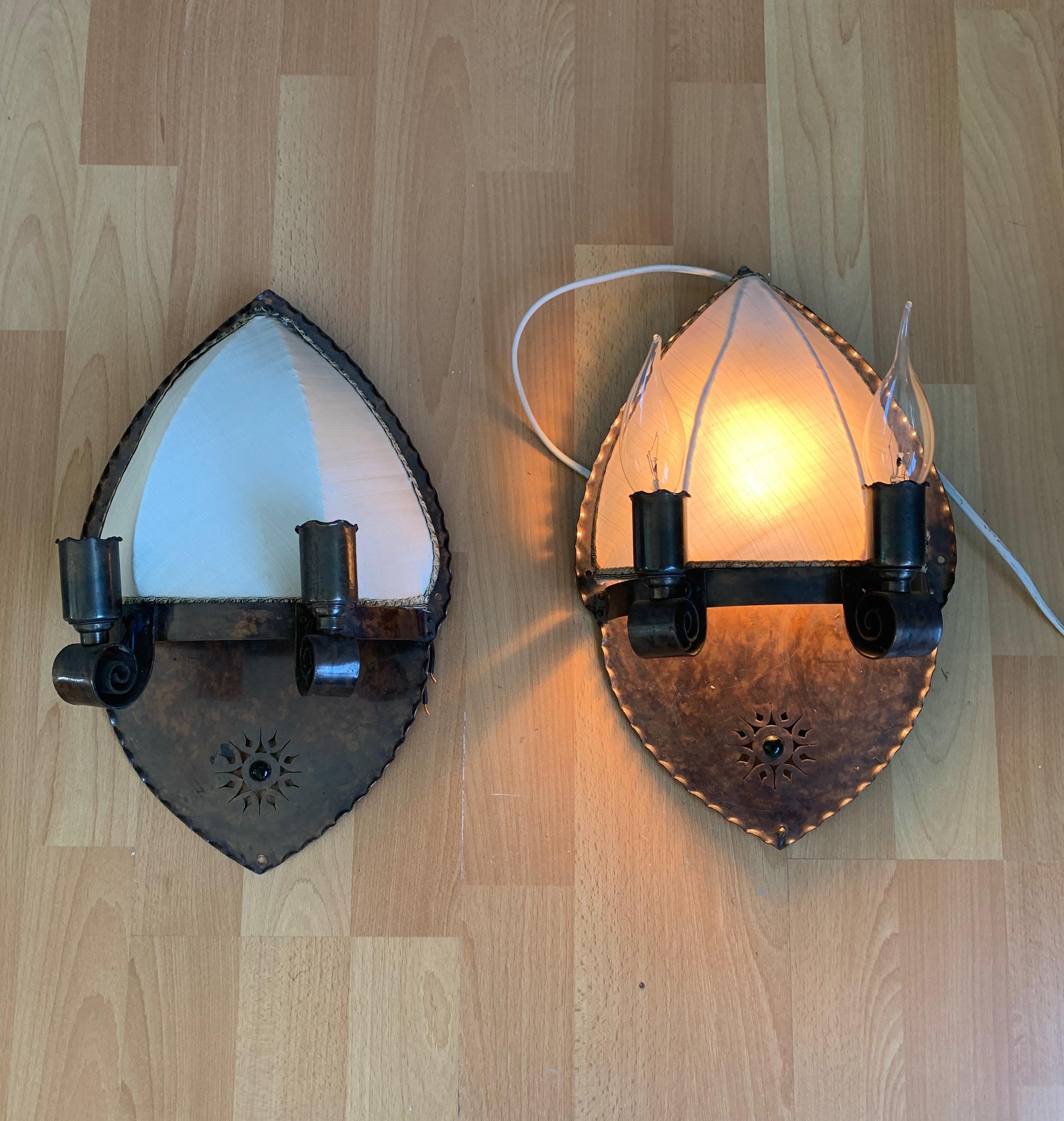 Paar Arts and Crafts-Wandleuchter aus Kupfer mit 3 Lichtern von Winkelman & Van der Bijl im Angebot 14