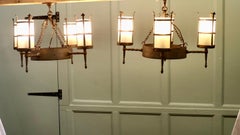 Pair of Arts and Crafts 4 Arm Ceiling Lights  An unusual pair of pendant lights