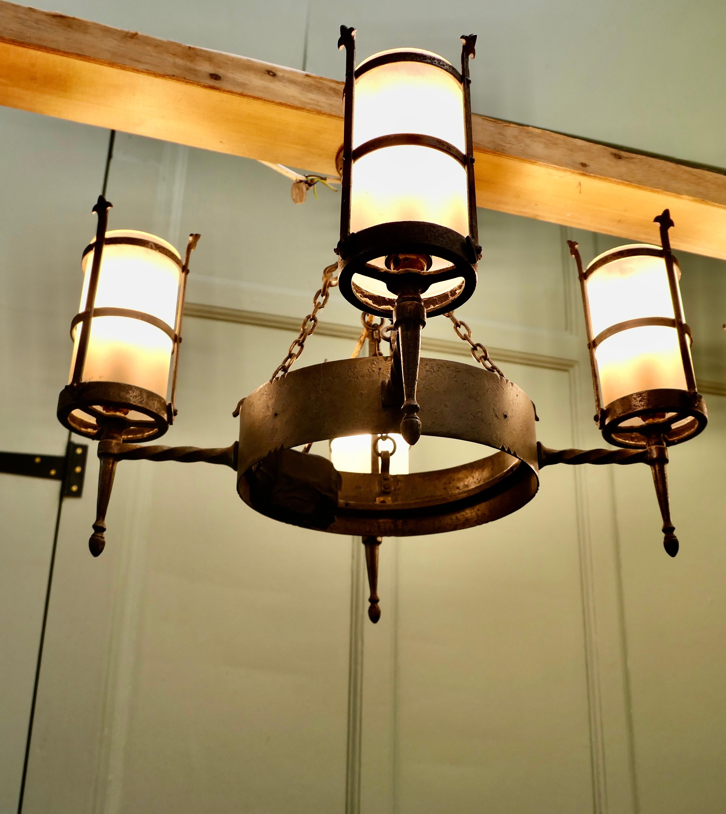 Pair of Arts and Crafts 4 Arm Ceiling Lights  An unusual pair of pendant lights For Sale 1