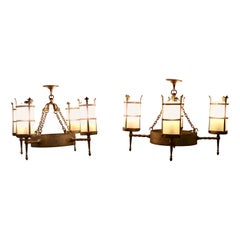 Pair of Arts and Crafts 4 Arm Ceiling Lights  An unusual pair of pendant lights