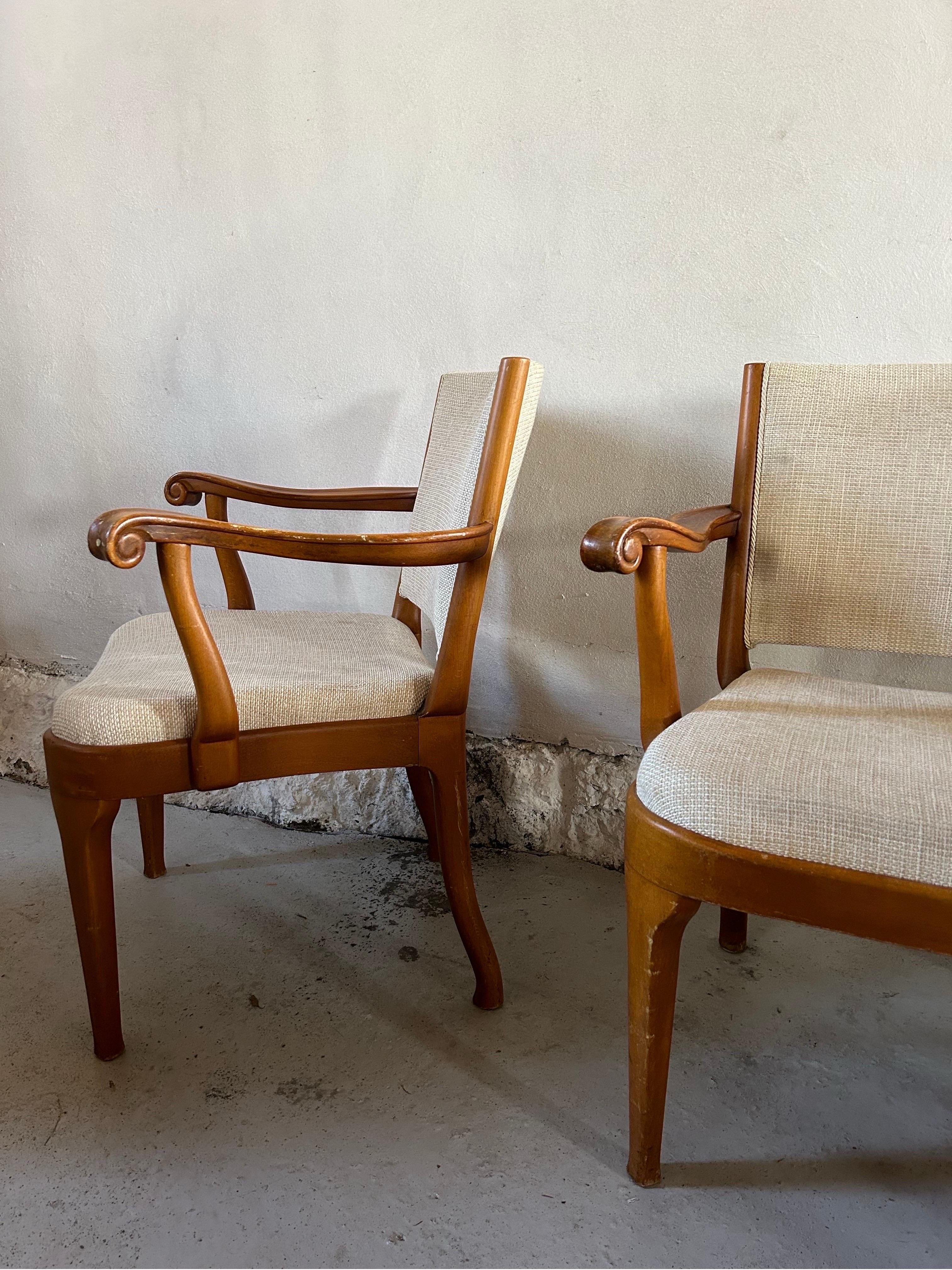 Wool Pair of Arts and Crafts Armchairs by Thorvald Jørgensen for Fritz Hansen 1910’s For Sale
