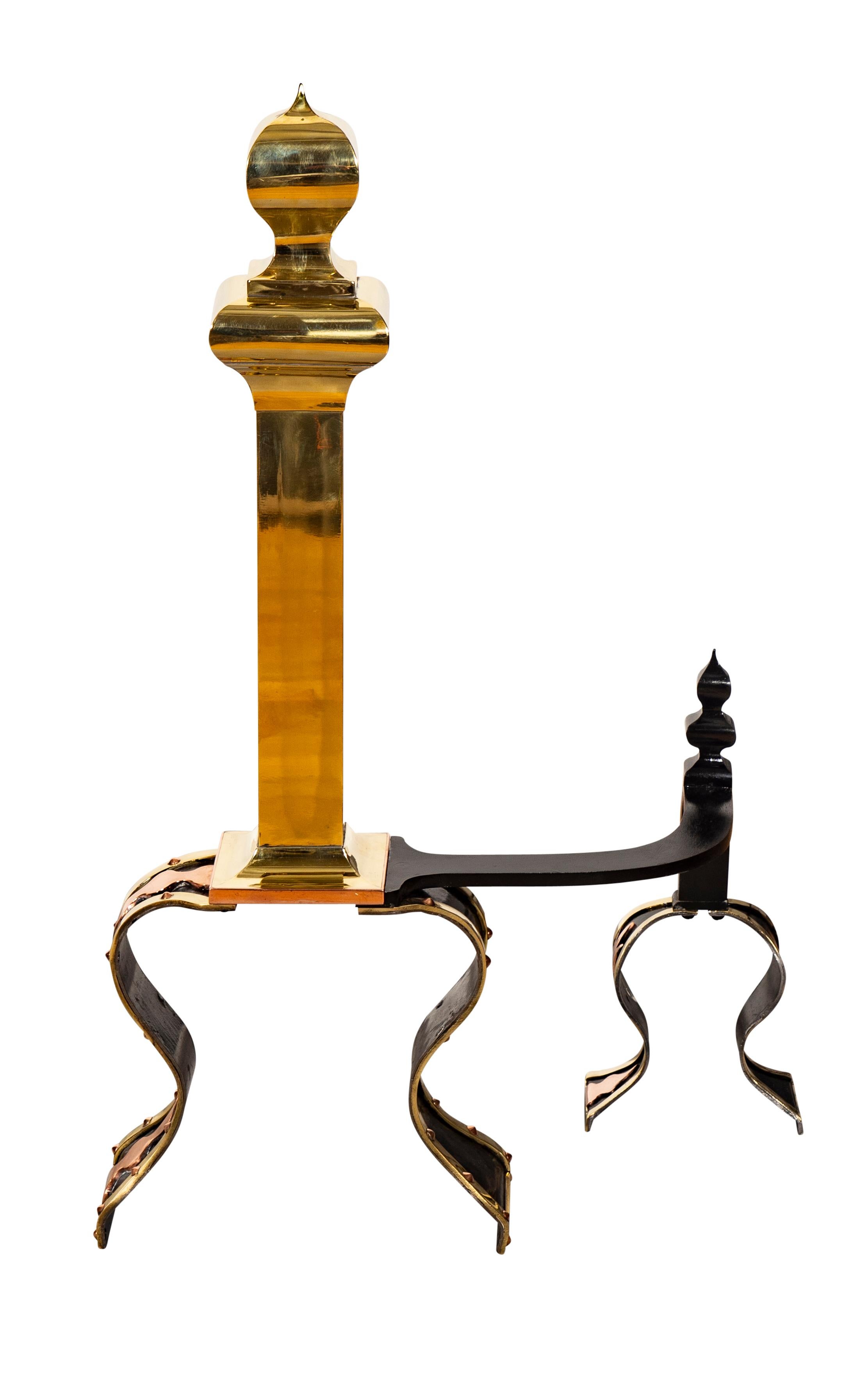 Unusual with brass post and curved legs with copper and brass detail.