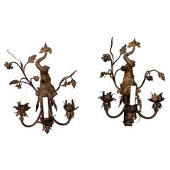 Pair Of Arts And Crafts Bronze And Wrought Iron Dolphin Wall Sconces