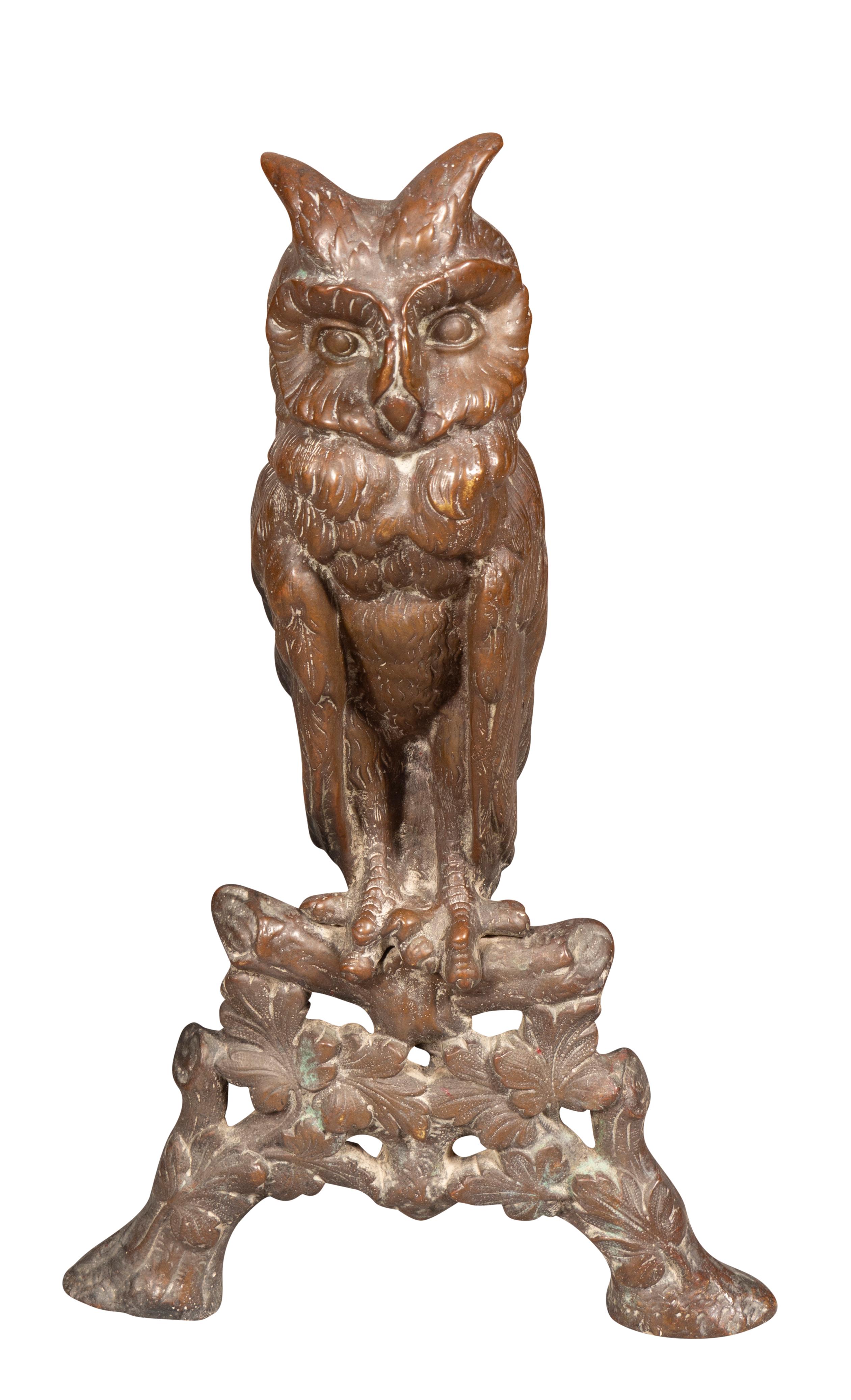 Pair Of Arts And Crafts Bronze Owl Andirons 3