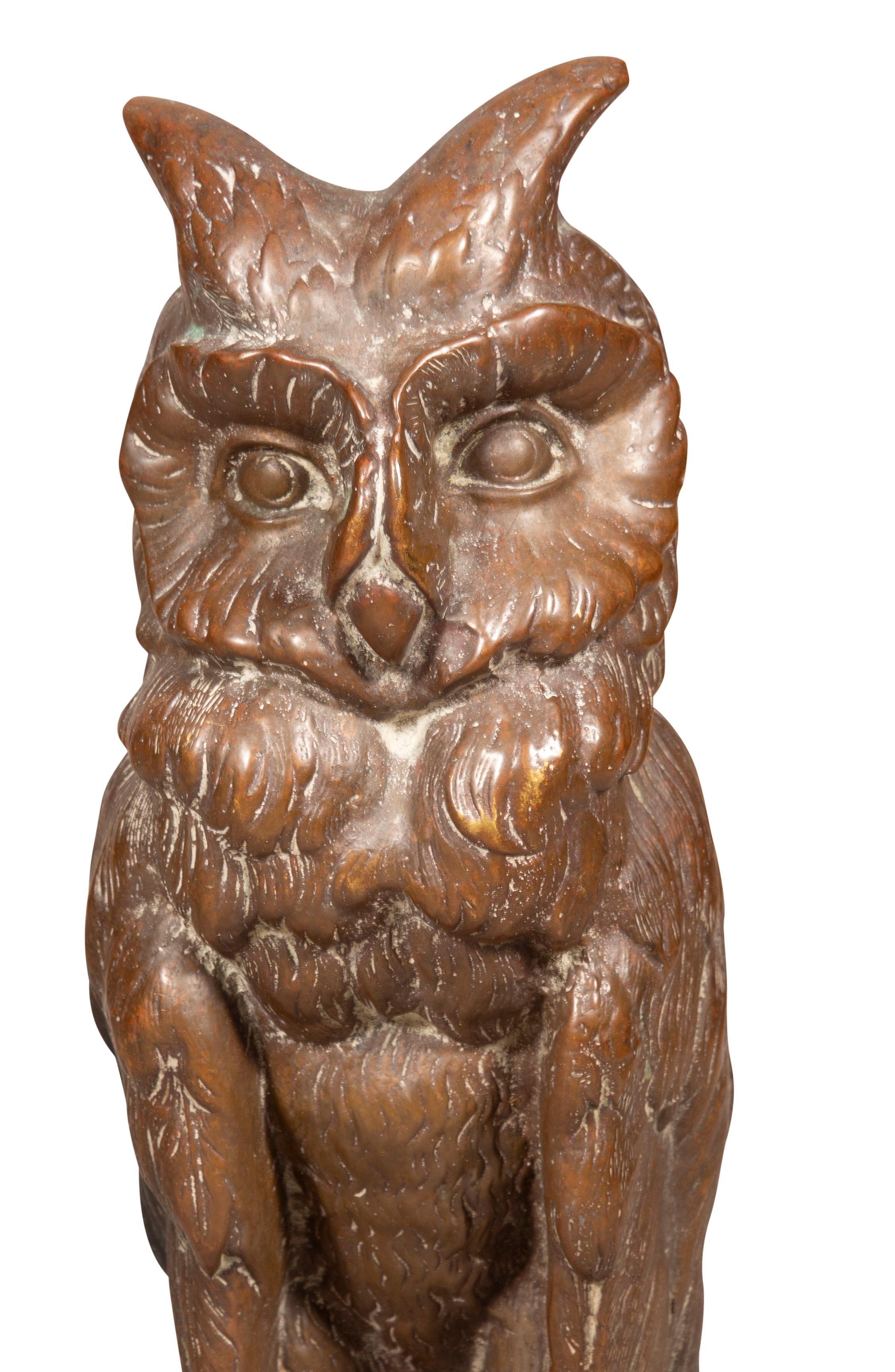 Pair Of Arts And Crafts Bronze Owl Andirons 4