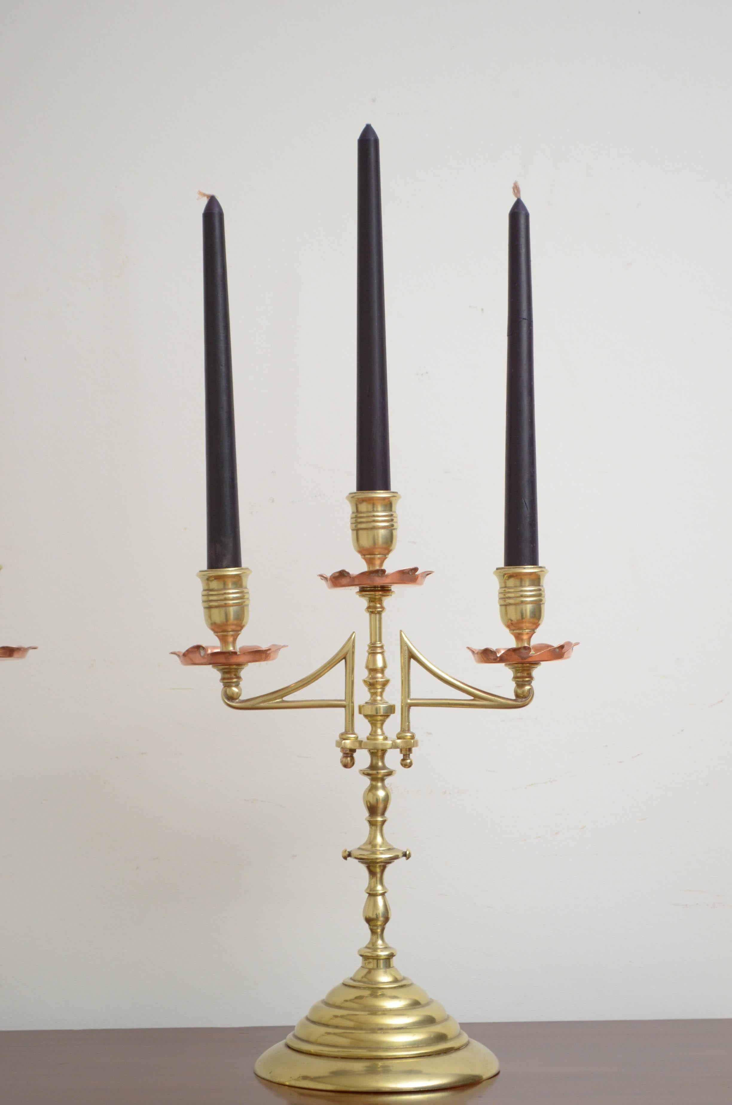 Arts and Crafts Pair of Arts & Crafts Candleholders For Sale