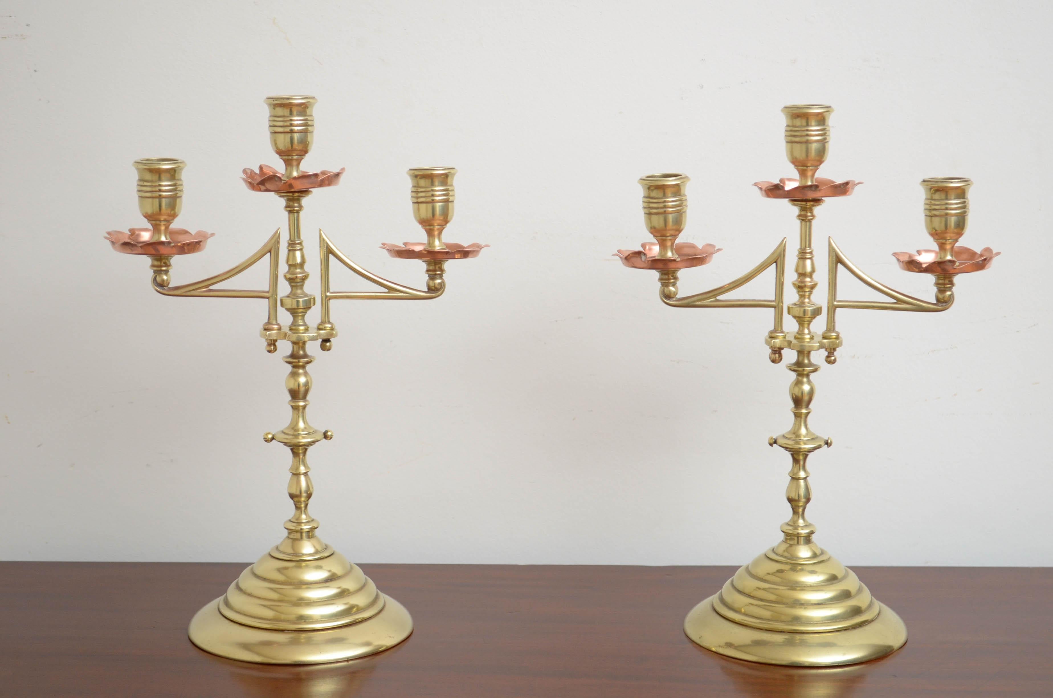 English Pair of Arts & Crafts Candleholders For Sale