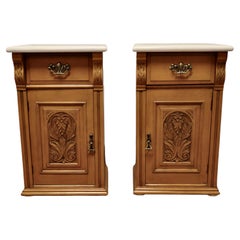 Pair of Arts and Crafts Carved Bedside Cupboards     