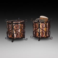 Pair of Arts and Crafts Copper and Cast Iron Log Buckets
