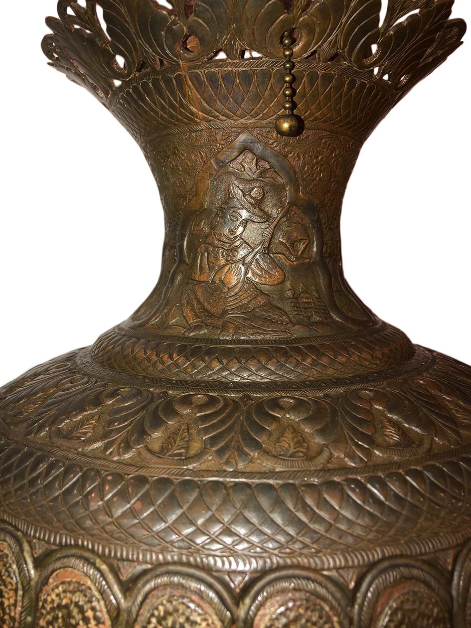 Turkish Pair of Arts & Crafts Copper Table Lamps For Sale
