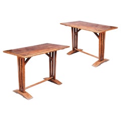 Pair of Arts and Crafts Elm Centre Tables / Side Tables