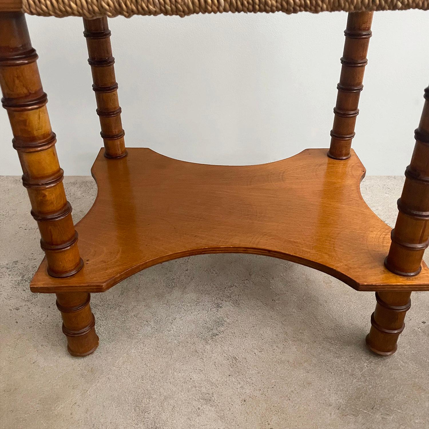 Pair of French Wood & Rope Arts and Crafts End Tables For Sale 3