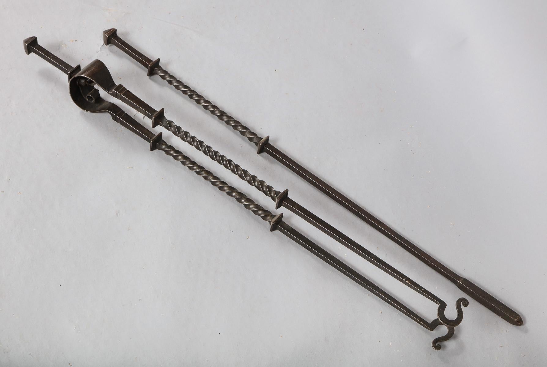 Wrought Iron Pair of Arts & Crafts Fire Tools