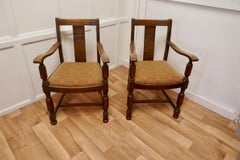 Pair of Arts & Crafts Golden Oak Carver Chairs