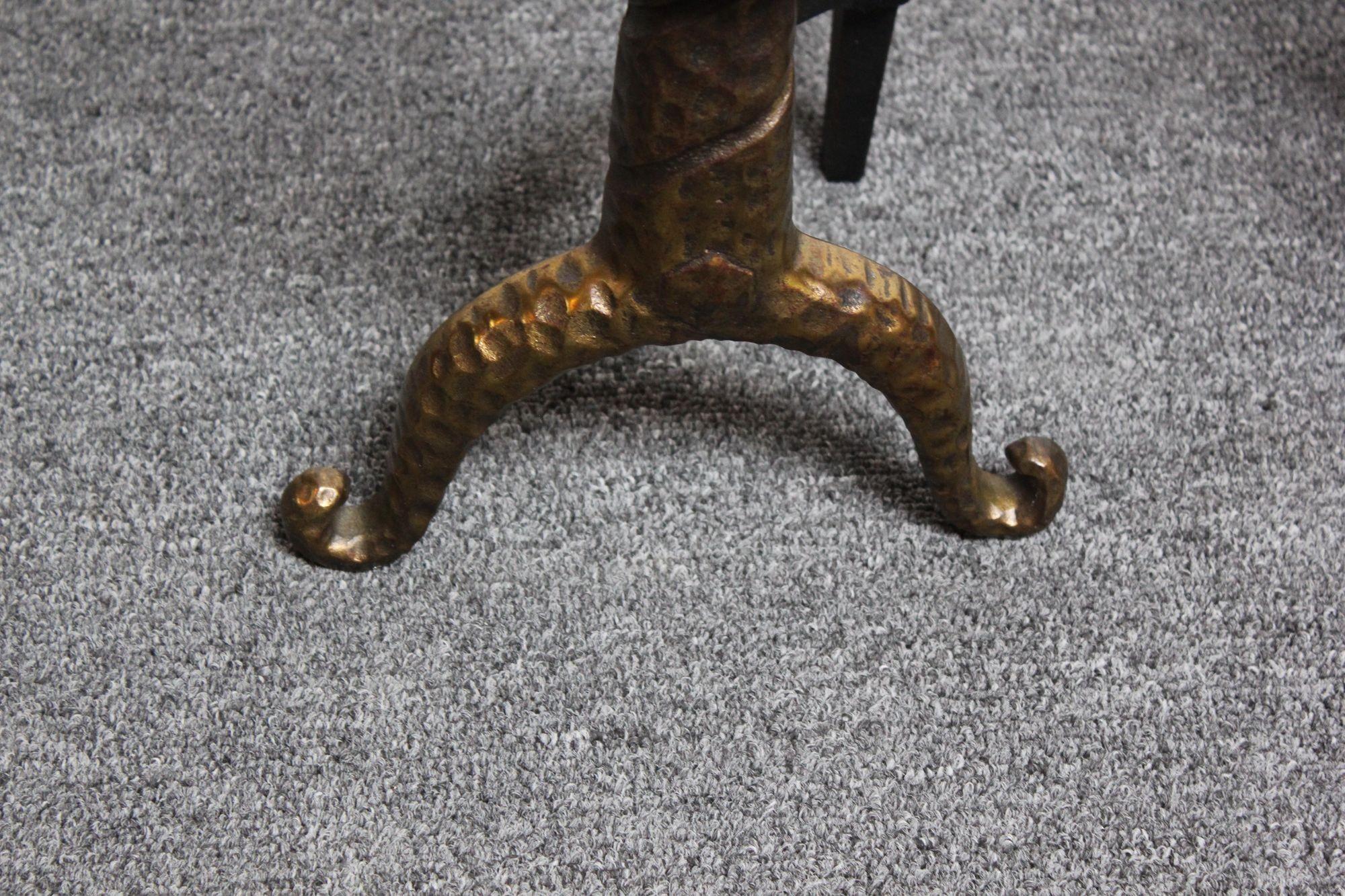 Pair of Arts and Crafts Hammered Cast-Metal Andirons For Sale 1