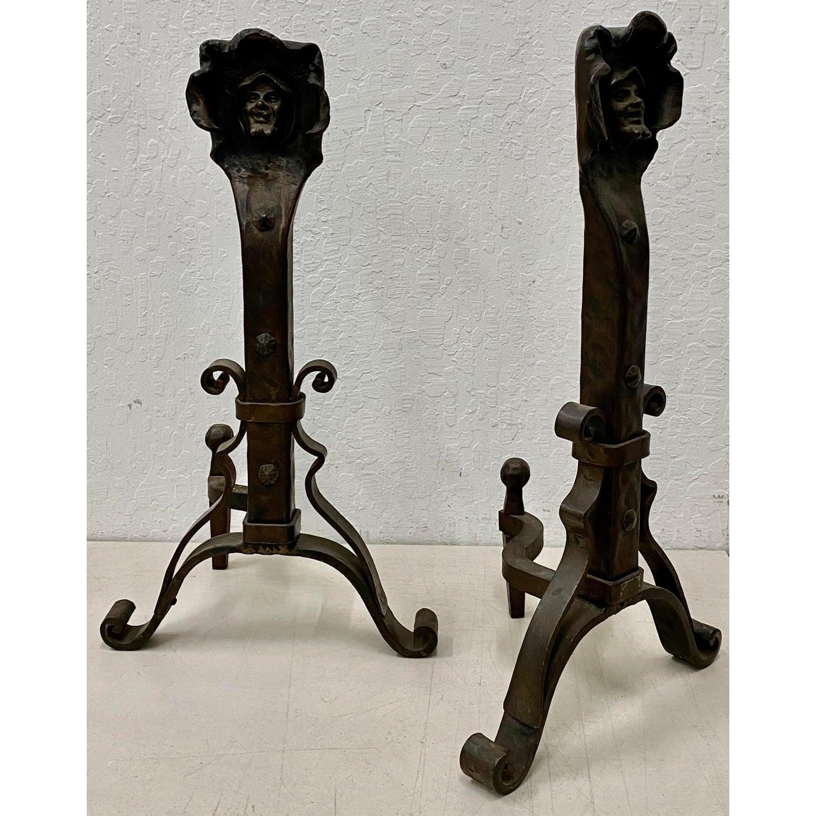 American Pair of Arts & Crafts Handwrought Andirons, circa 1890-1910 For Sale