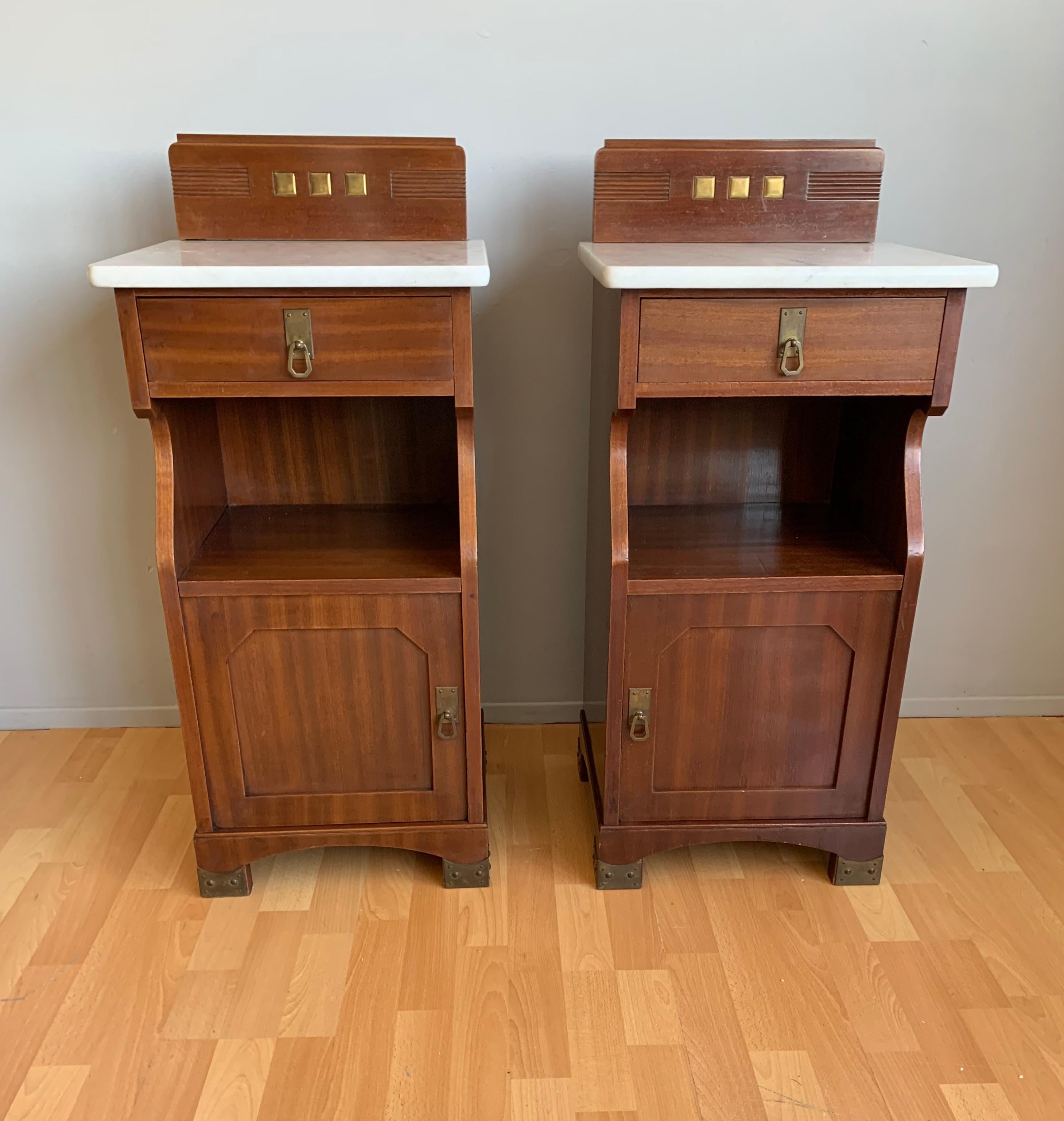 Perfect pair of antique European nightstands, similar to the American Mission style.

If you are looking for a pair of truly timeless and beautifully handcrafted bedside cabinets then this Arts & Crafts pair could be perfect for you. This