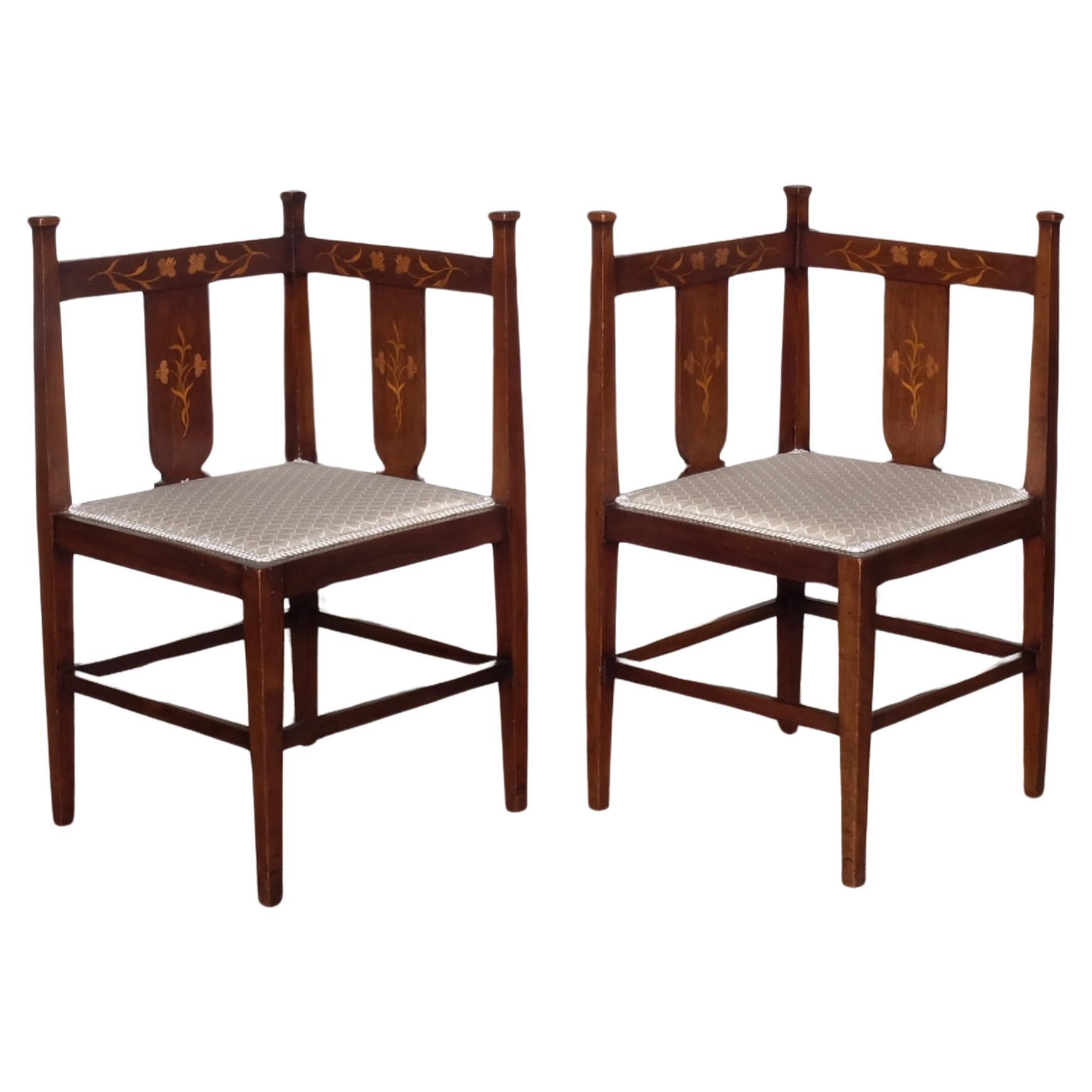 Pair Of Arts And Crafts Mahogany Corner Chairs For Sale