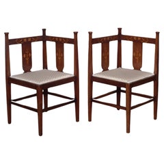 Antique Pair Of Arts And Crafts Mahogany Corner Chairs