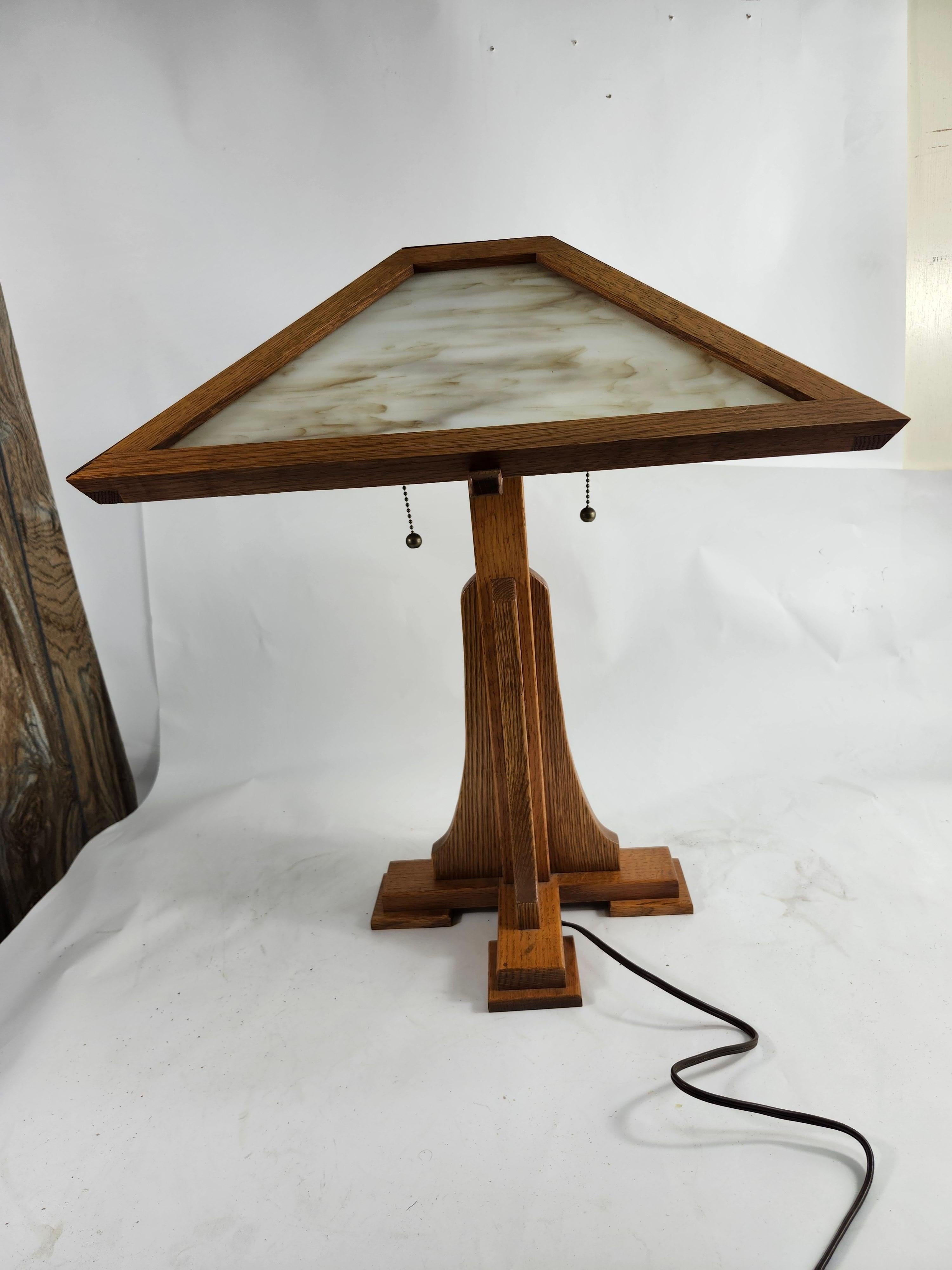 Laiton Paire de lampes de bureau de style Mission Prarie School Arts and Crafts en vente