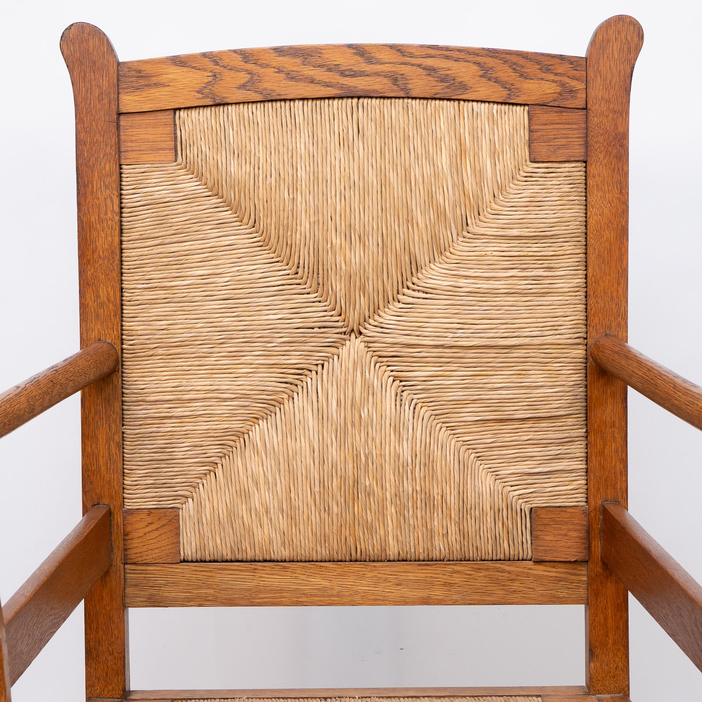 Pair of Arts and Crafts Oak Elbow Chairs, in the Manner of George Walton For Sale 5