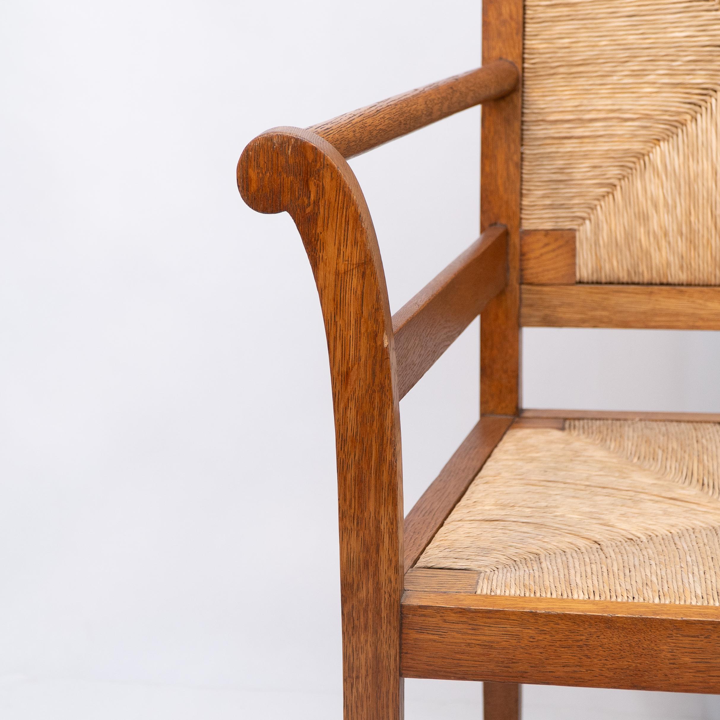 Pair of Arts and Crafts Oak Elbow Chairs, in the Manner of George Walton For Sale 6
