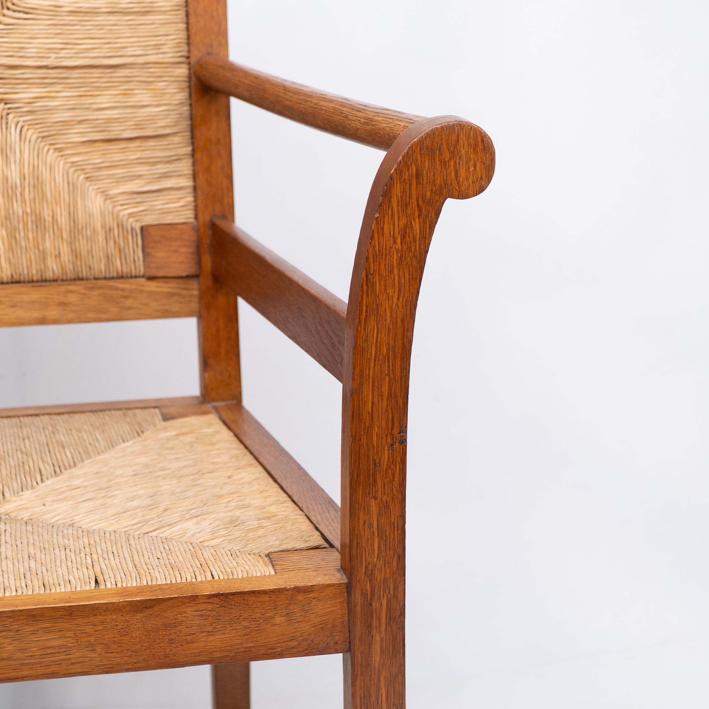 Pair of Arts and Crafts Oak Elbow Chairs, in the Manner of George Walton For Sale 7
