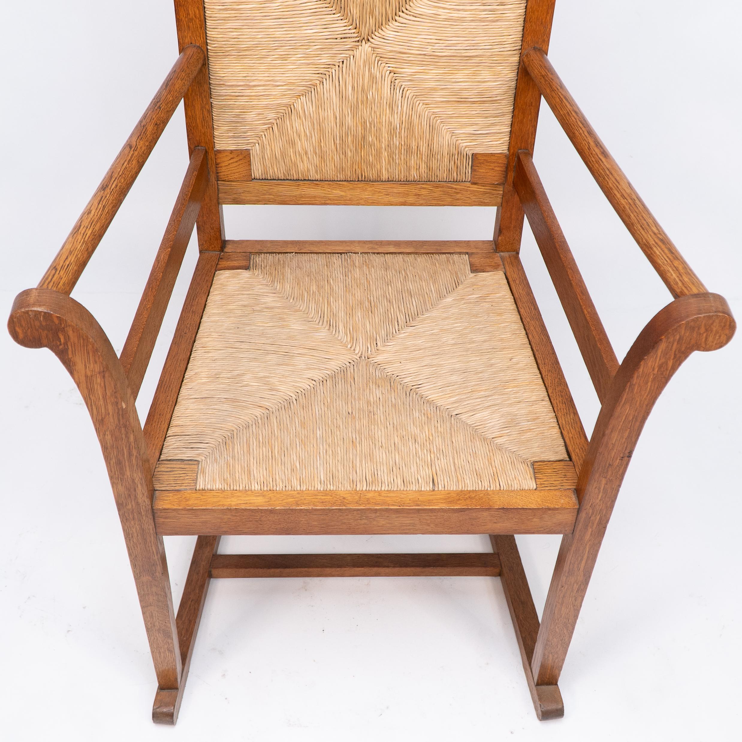 Pair of Arts and Crafts Oak Elbow Chairs, in the Manner of George Walton For Sale 8