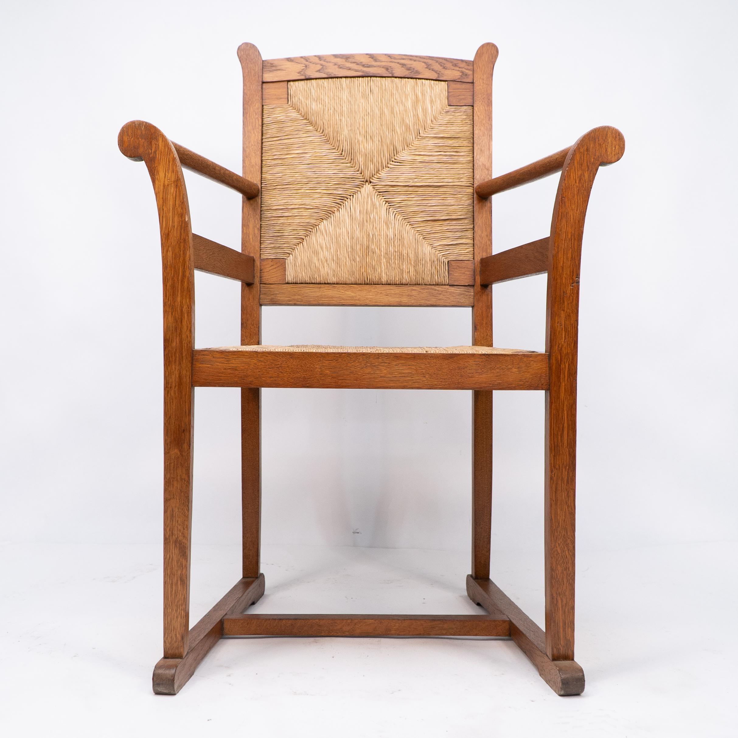 Pair of Arts and Crafts Oak Elbow Chairs, in the Manner of George Walton For Sale 9