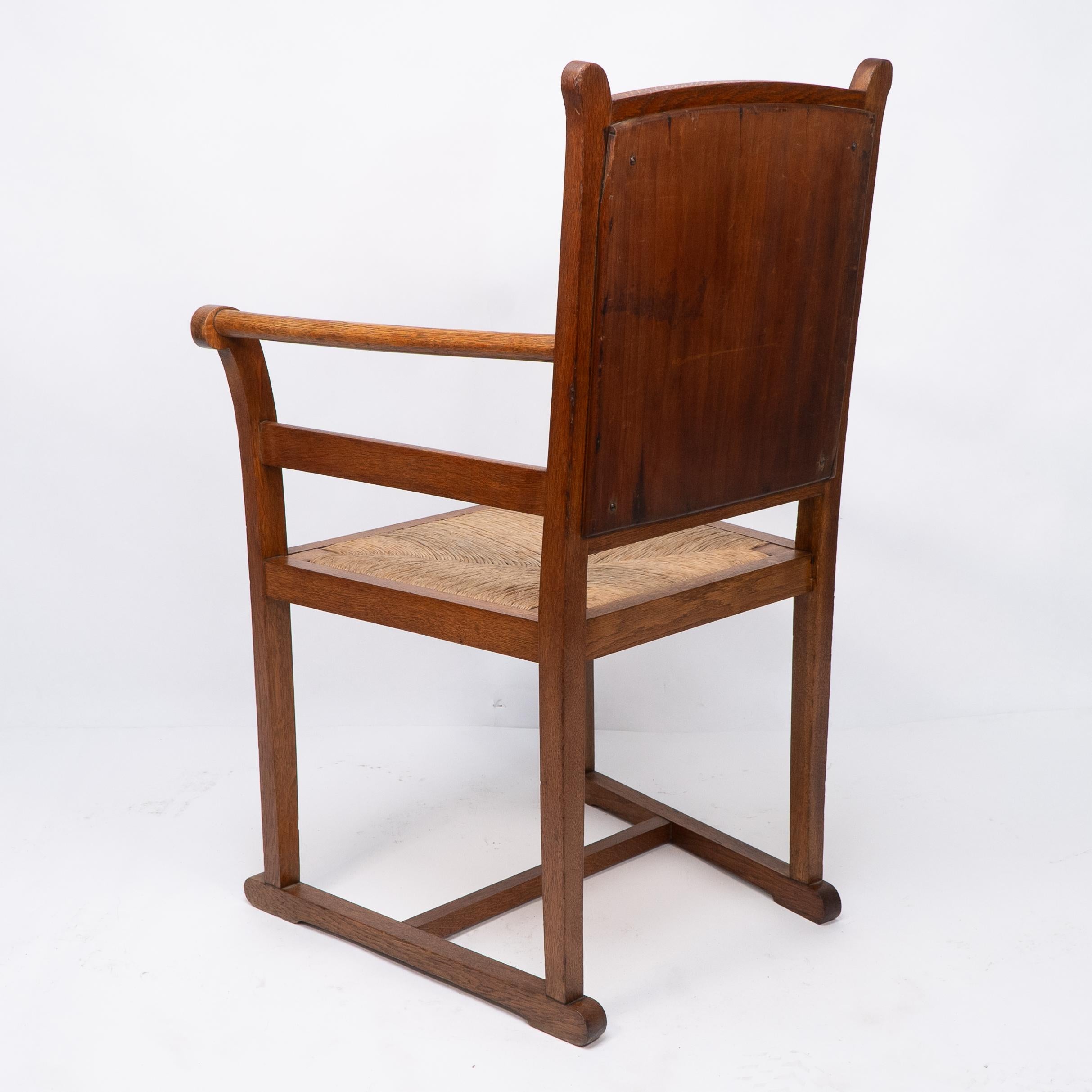 Pair of Arts and Crafts Oak Elbow Chairs, in the Manner of George Walton For Sale 12
