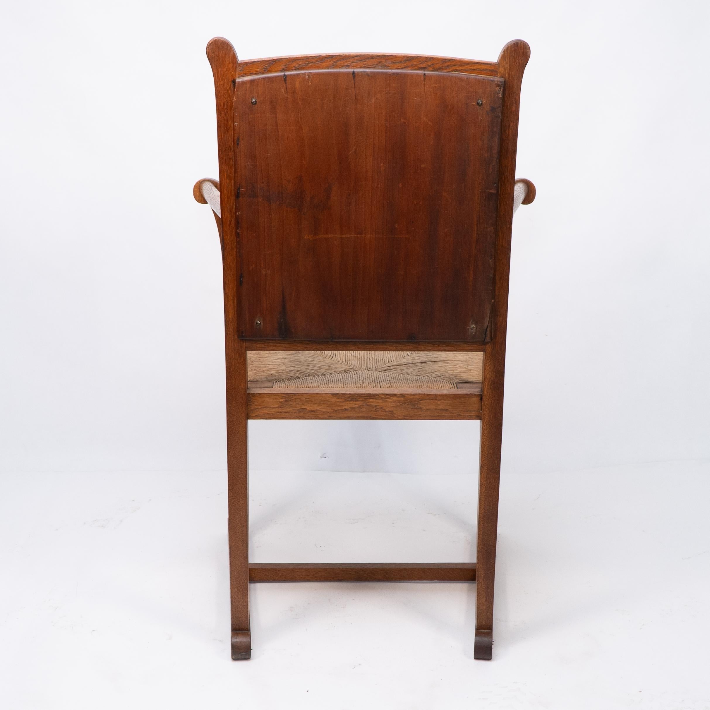 Pair of Arts and Crafts Oak Elbow Chairs, in the Manner of George Walton For Sale 13